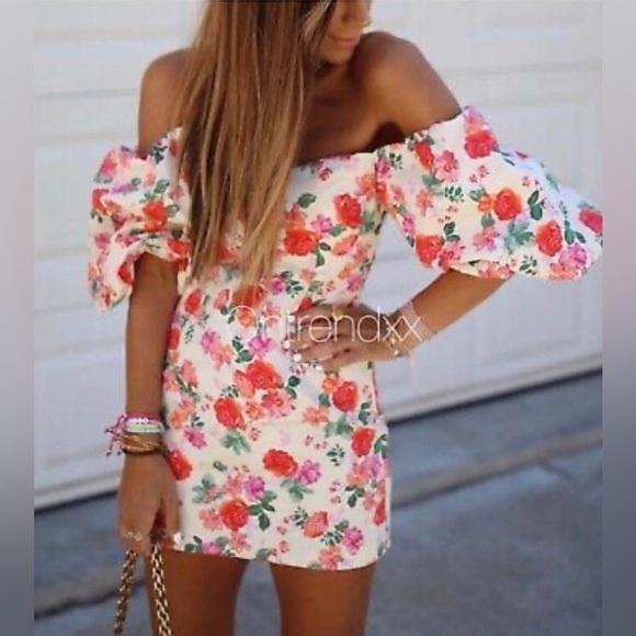 Zara Dresses & Skirts - ZARA Puff Sleeve “The Caroline” Mini Dress – Cream & Pink Floral – Size XS